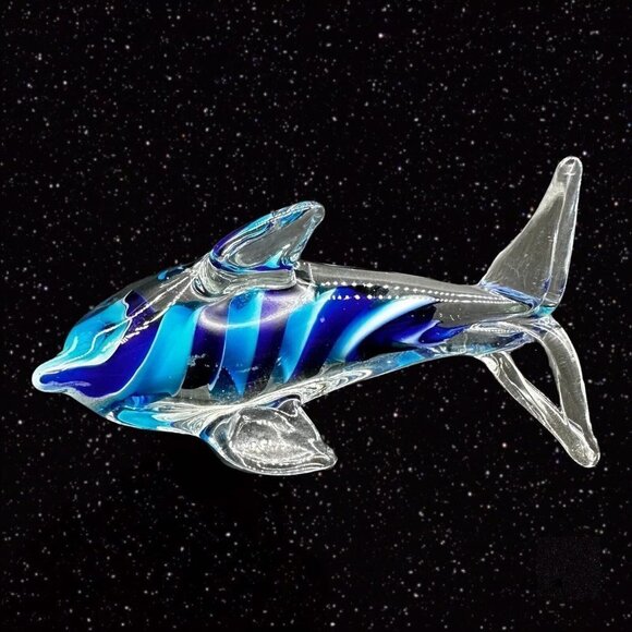 Art Glass Dolphin Blue Swirls Multicolor Paperweight Figurine 2.5”T 4.5”W - Picture 8 of 13